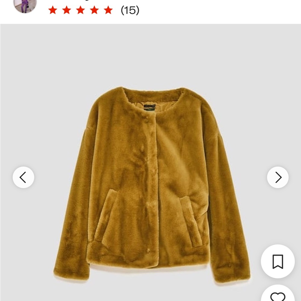 Zara faux fur mustard color, jacket, size small cropped collarless chartreuse